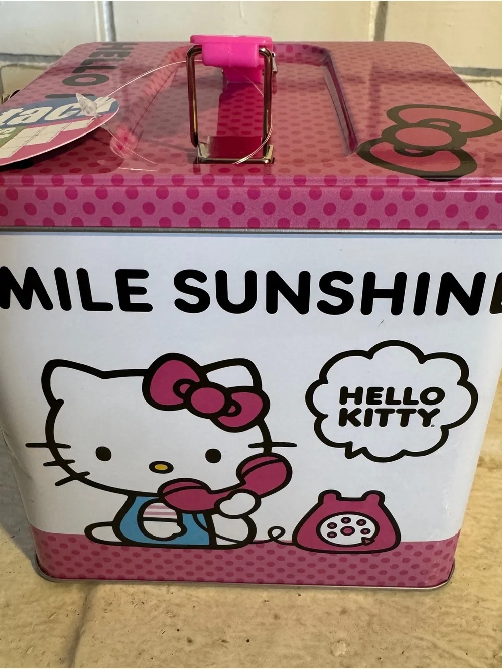 Hello Kitty Smile Sunshine Stack Store & Carry Tin Box Cube Sanrio 2024, 1 dent